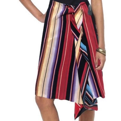 LAUREN Ralph Lauren seda rayas asimétrica imitación abrigo pareo falda talla S Foto 1 de 4