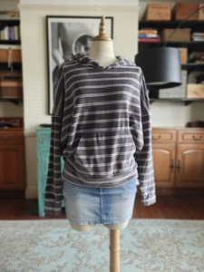 American Eagle Grey White Striped Velvet Hoodie M - Picture 1 of 15