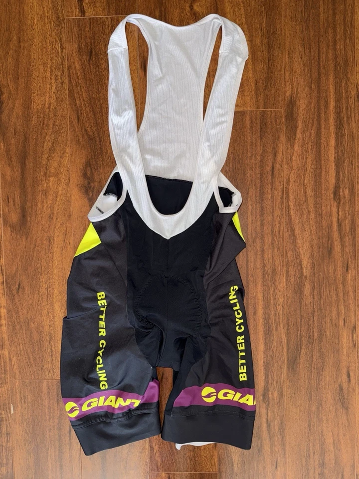 Santini Giant Better Cycling Bib Shorts L Black Yellow Italy Made Padded Chamois - Image 1 of 4