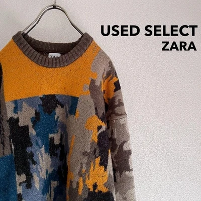 ZARA Vintage Jacquard Sweater Men's L Cotton Polyester Abstract Knit - Image 1 of 4