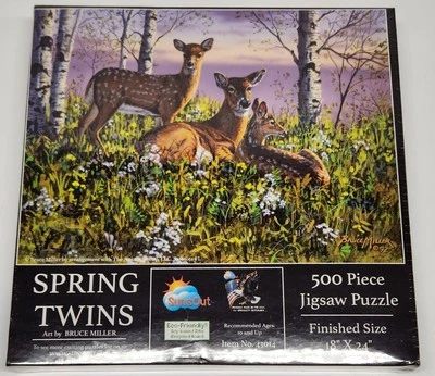 Sunsout Bruce Miller 500 Piece Puzzle  "Spring Twins" Mom w/Fawns 18x24 New - Image 1 of 4