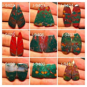 Natural Blood Stone Pair Cabochon Loose Gemstone For Jewelry Making - Picture 1 of 28