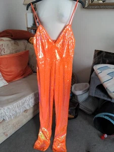 Misguided Beautiful Orange Sequin Skinny Leg Playsuit UK 10 - Picture 1 of 8