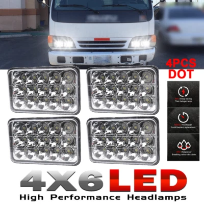 Fit GMC W3500 W4500 W5500 Forward 4x6 inch LED Headlights Hi/Lo Beam DOT DRL X4 - Image 1 of 4