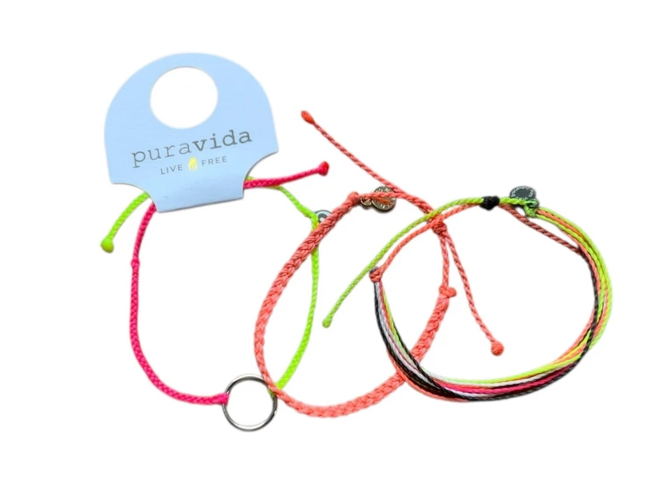 3 Pulseras Ajustables Pera Vida Cordón Neón Naranja Amarillo Verano Playa Fiesta Diversión Foto 1 de 1