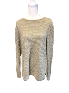 Kate Hill Linen Blend Sweater Womens 1X Long Sleeve Olive Green Textured a28 - Picture 1 of 6