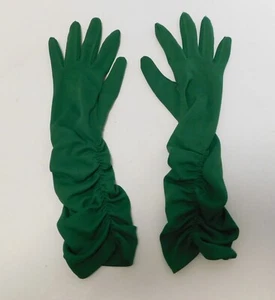 Vintage Pair of Long Green Nylon Rushed Ladies Gloves - Picture 1 of 7