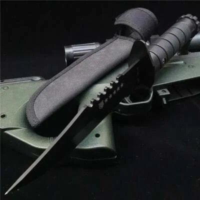 CUCHILLO DE SUPERVIVENCIA COMBATE MILITAR HOJA FIJA CAZA TÁCTICA NEGRO 11.22" + FUNDA Foto 1 de 4