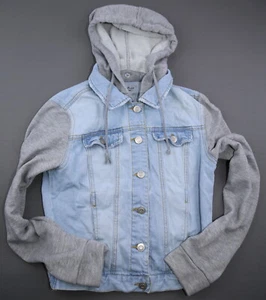 Women's Love Tree Denim Jean Jacket Hoodie Button Front Medium Wash Size Small  - Picture 1 of 6