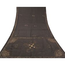 Sanskriti Vintage Black Sarees Pure Silk Hand Beaded Premium Sari Craft Fabric