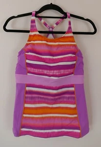 Lands End Sport 10 Purple Pink Orange Stripe Tankini Swimsuit Top Soft Cups - Picture 1 of 4