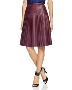 Falda plisada de cuero sintético rojo oscuro Rebecca Taylor Oxblood $325 nueva con etiquetas 0 - Imagen 1 de 6