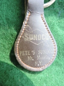 Vintage Sunoco Gas Station Dark Leather Keychain~Pete's Sunoco Mt. Morris, NY - Picture 1 of 3