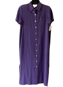 Talbots Silk Front Button Shirt Collar Short Sleeve Long Maxi Purple Dress 8P - Picture 1 of 13
