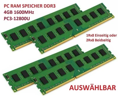 4GB DDR3 PC Speicher RAM PC3-12800U 1600 DIMM 240-pol. 1,5V 1Rx8 2Rx8 INTEL AMD - Bild 1 von 2