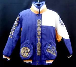 RARE VTG 80s-90s LSU GEAUX TIGERS BIG CAT FULL ZIP LINED PUFFER JACKET MEN'S L - Picture 1 of 17