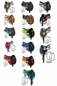 Silla de montar sintética sin árboles máximo inglés pony/caballo adulto tack con estribo - Imagen 1 de 11