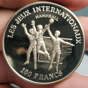 1984 100 Francs International Games Handball Populaire Du Congo Proof Coin - Picture 1 of 2