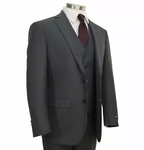 Men's Charcoal Gray Textured 3pc 2 Button Slim-Fit Suit w/ Matching Vest NEW - Picture 1 of 7
