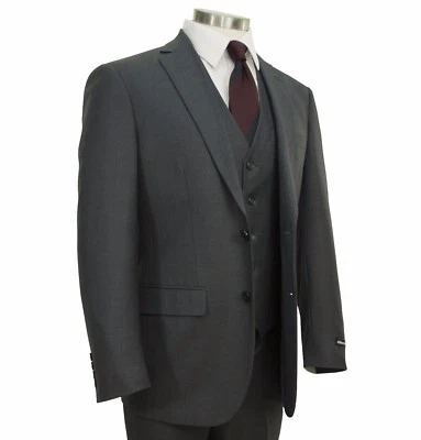 Men's Charcoal Gray Textured 3pc 2 Button Slim-Fit Suit w/ Matching Vest NEW  - Image 1 of 4