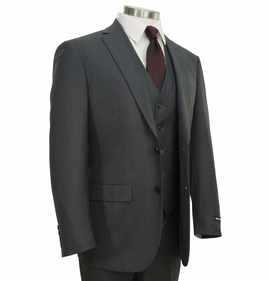 Men's Charcoal Gray Textured 3pc 2 Button Slim-Fit Suit w/ Matching Vest NEW  - Image 1 of 4