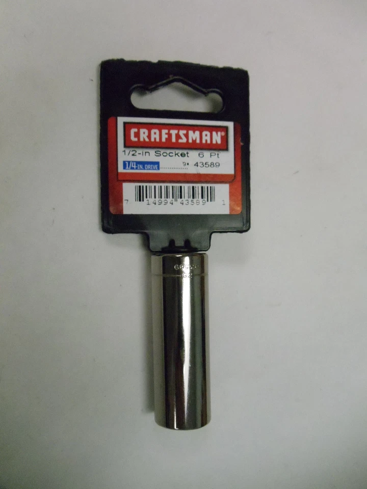 Craftsman 1/4" Drive, 6 Pt, 1/2" Size Deep Socket, G2 Code, 43589, Made in USA - Image 1 of 1