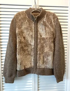 Vintage Hand Knit Chenille Sweater/Bomber Jacket with Zipper - Size: L - Picture 1 of 8