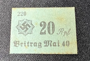 1940 Nazi Germany Beitrag Mai 40 20 Rpf Police/Organization Dues Stamp - Picture 1 of 2