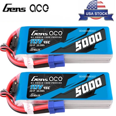2X Gens Ace G-Tech 5000mAh 45C 11.1V 3S Lipo Battery EC5 For RC Helicopter plane - Image 1 of 4