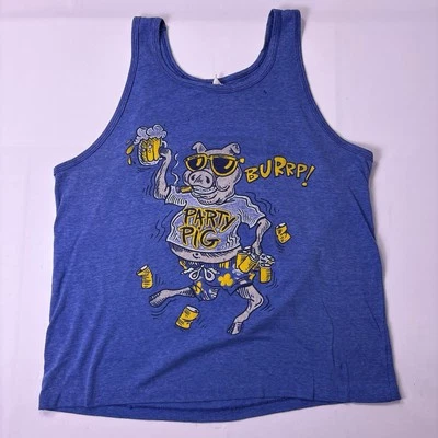 Camiseta sin mangas de colección años 80 para hombre mediana/grande fiesta cerdo cerveza azul 19x24 divertida camisa Foto 1 de 4