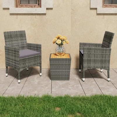 Vidaxl Akazienholz Bistroset 3-tlg. Poly Rattan Schwarz Gartenmöbel Balkonset vi - Bild 1 von 4