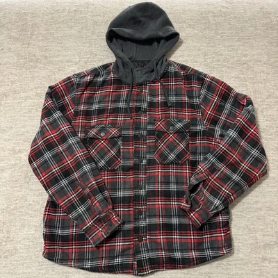 HAWKE & CO Outfitter Men’s Red/Black Plaid Fleece Hoodie Zip Shacket Jacket  XL - Image 1 of 4