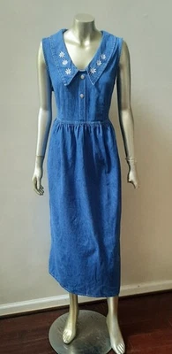 VESTIDO MIDI DENIM COTTAGE CORE AÑOS 80 90 DE COLECCIÓN CUELLO PETER PAN PRADERA talla L Foto 1 de 4