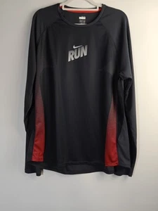 Nike Fit Dry Men's Long Sleeve Running Top Active Wear Size Large Dark Grey - Picture 1 of 20