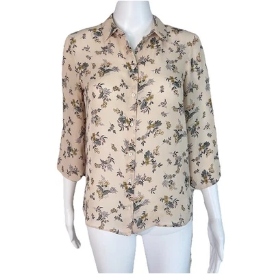 Blusa Top Zara Mujer Talla XS Básica Verano Flor Beige Semi Transparente Botón Frontal Foto 1 de 4