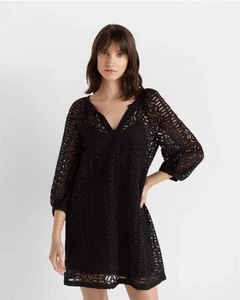 Club Monaco Kleid V-Ausschnitt Ösen Spitze Farbe Schwarz Größe S Neu Mit Etikett - Bild 1 von 3