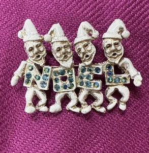 Broche vintage DODD Noel Santas letras de diamantes de imitación blanco con acento dorado 2x1,25 - Imagen 1 de 6
