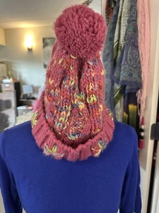Turtle Fur Beanie Women Cable Wool Knit Winter Pink Fuzzy Lining Faux Fur Pom - Picture 1 of 5