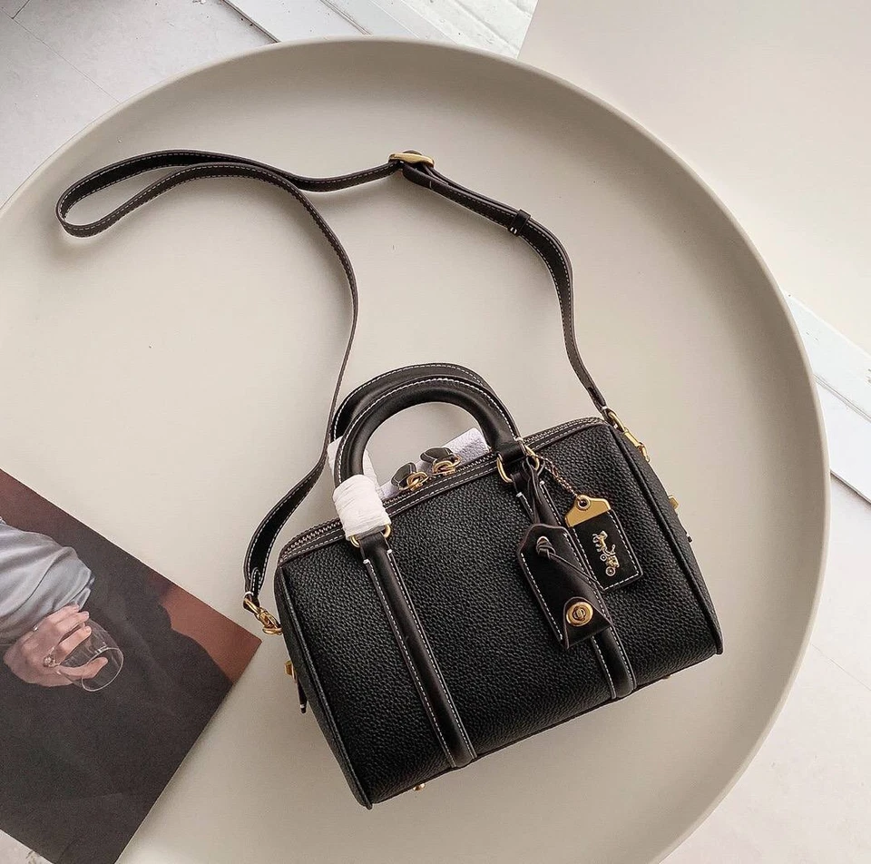 COACH C8530 Ruby Satchel Leather 2-way Shoulder Handbag Black Gold Rare