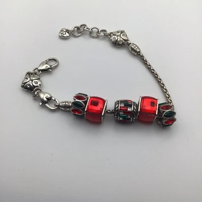 "Pulsera Brighton con dijes cubo de cristal rojo y verde dijes 8""" Foto 1 de 4