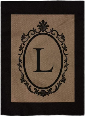 Monogram L Burlap Double Sided Garden Flag - 18" H X 12.5" W - Image 1 of 3