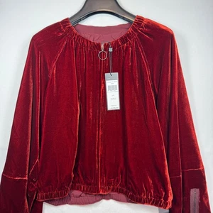 Chaqueta Bomber BCBGMAXAZRIA Cruz Terciopelo Naranja Quemado Cremallera Completa Para Mujer Talla Pequeña Nueva Con Etiquetas - Imagen 1 de 10