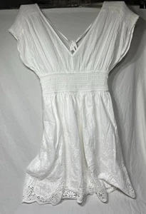 Hem & Thread White Lace Dress Small Peasant Smocked Cottagecore Lace Embroidered - Picture 1 of 9