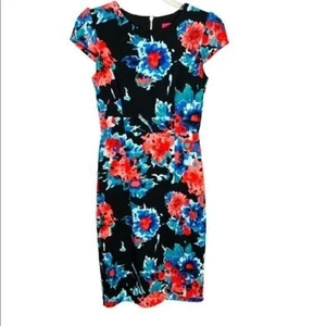 Abito tubino Betsey Johnson nero floreale midi nuovo con etichetta piccolo - Foto 1 di 7