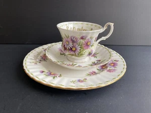 Royal Albert Flower of the Month Series 1960s SEPTEMBER TRIO Michaelmas Daisy - Foto 1 di 8