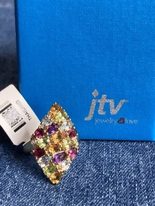 3.11CTW Pear Shape Multi-Gemstone & .02CT Diamond Cluster Ring Gold Over Silver  - Picture 1 of 12