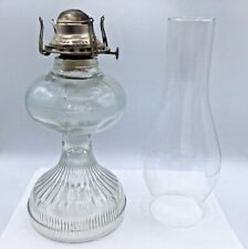 Antique oil lamp ribbed pedestal base White Flame Light Co Michigan burner 18.5"