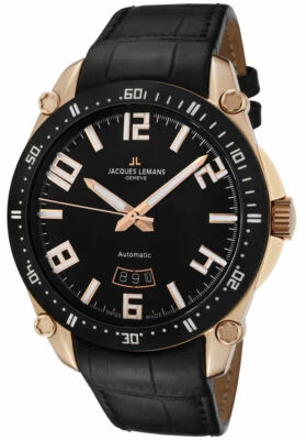 Reloj automático Jacques Lemans Geneve GU333B HECHO EN SUIZA para hombre negro  Foto 1 de 4