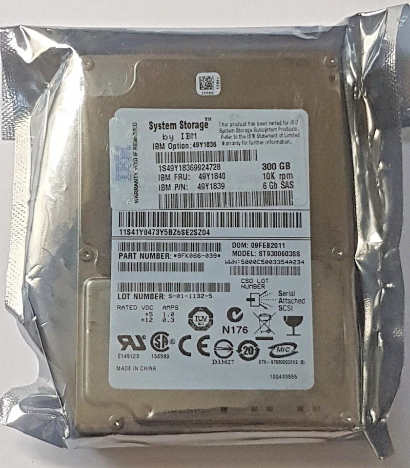 300 GB SAS 6Gb IBM System Storage 49Y1836 10000rpm 16MB HDD 2.5 " Hard Drive New - Image 1 of 1