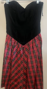 Vintage S.G.GILBERT Punk Ära Kleid Samt Herzausschnitt Mieder kariert Taft Rock - Bild 1 von 8